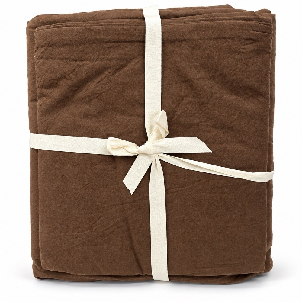 JIYUAN King Duvet Cover Set 100% Washed Cotton Chocolate Brown Bedding New